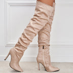Pointed-Toe Suede Stiletto Boots with High Zipper