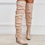 Pointed-Toe Suede Stiletto Boots with High Zipper