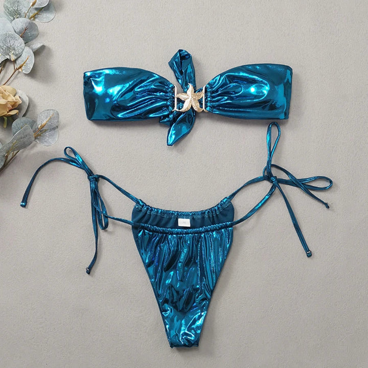 Metallic Blue two piece swimsuit