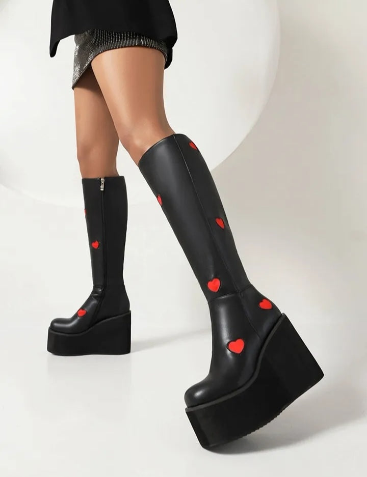 Gothic Punk Knee High Wedge Boots