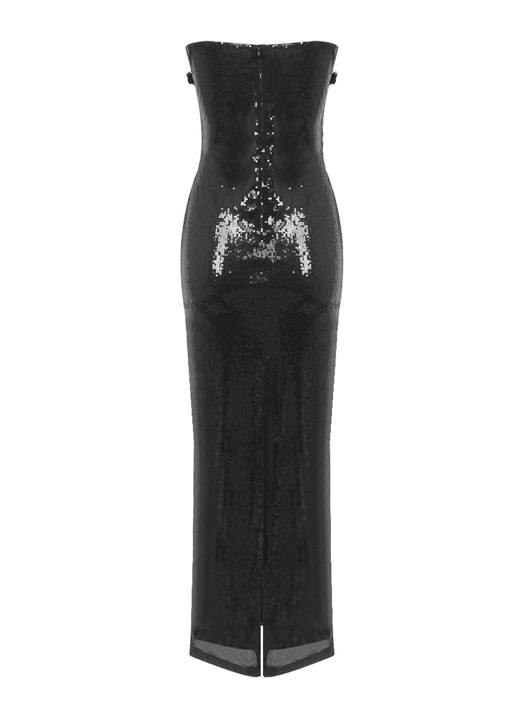 Spliced Sequins Solid Slimming Evening Dress