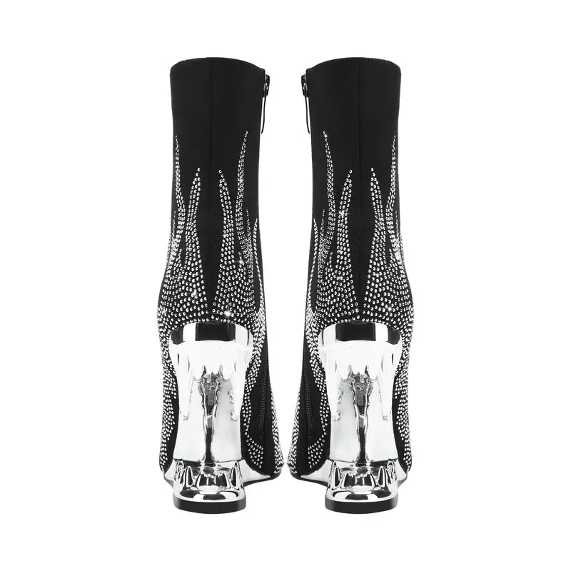 Stunning Glitter Flame Boots Tiger Teeth Women's Short Boots