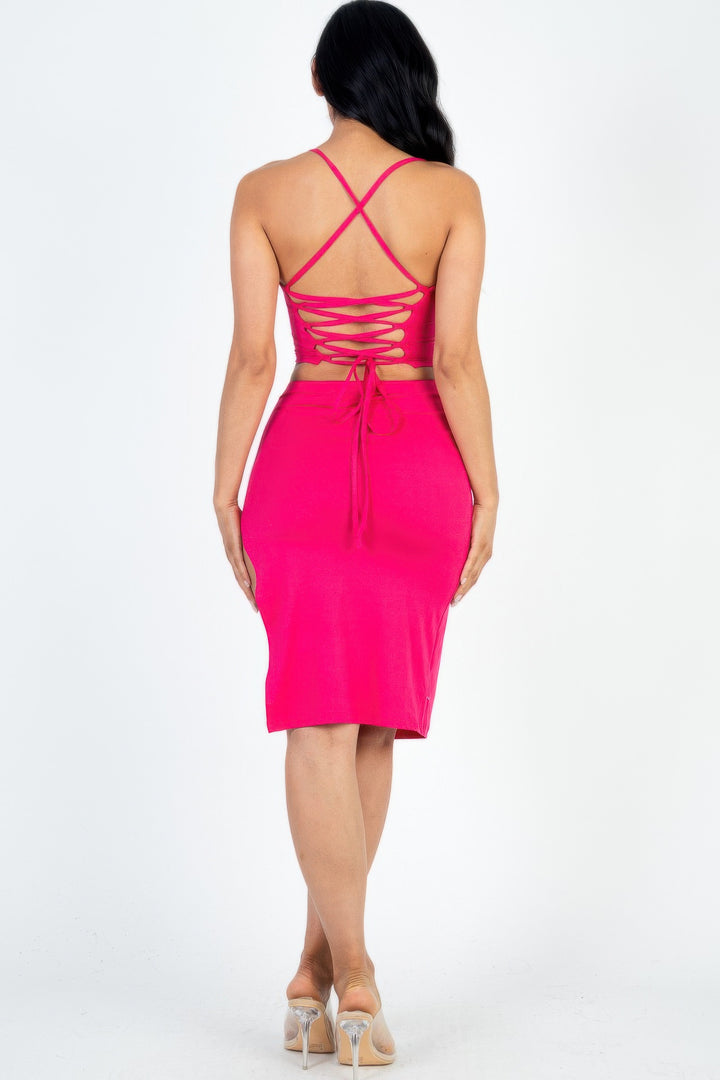 Crisscross Cami Crop Top & Split Midi Skirt Set