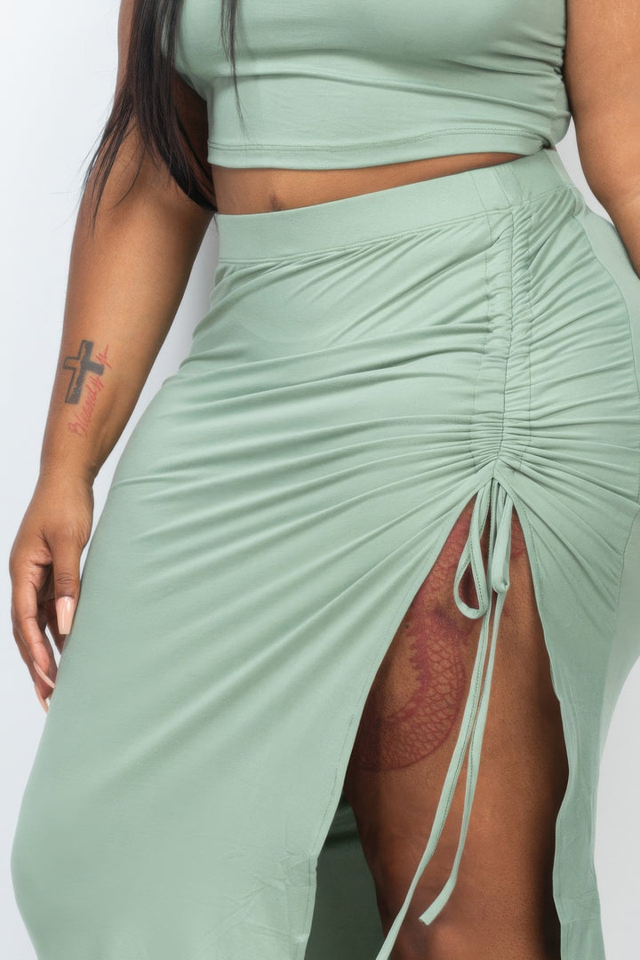 Plus Size Cami Crop Top & Ruched Midi Skirt Set