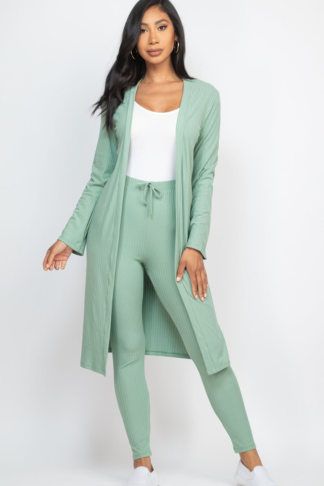 Ribbed Long Cardigan & Leggings Set