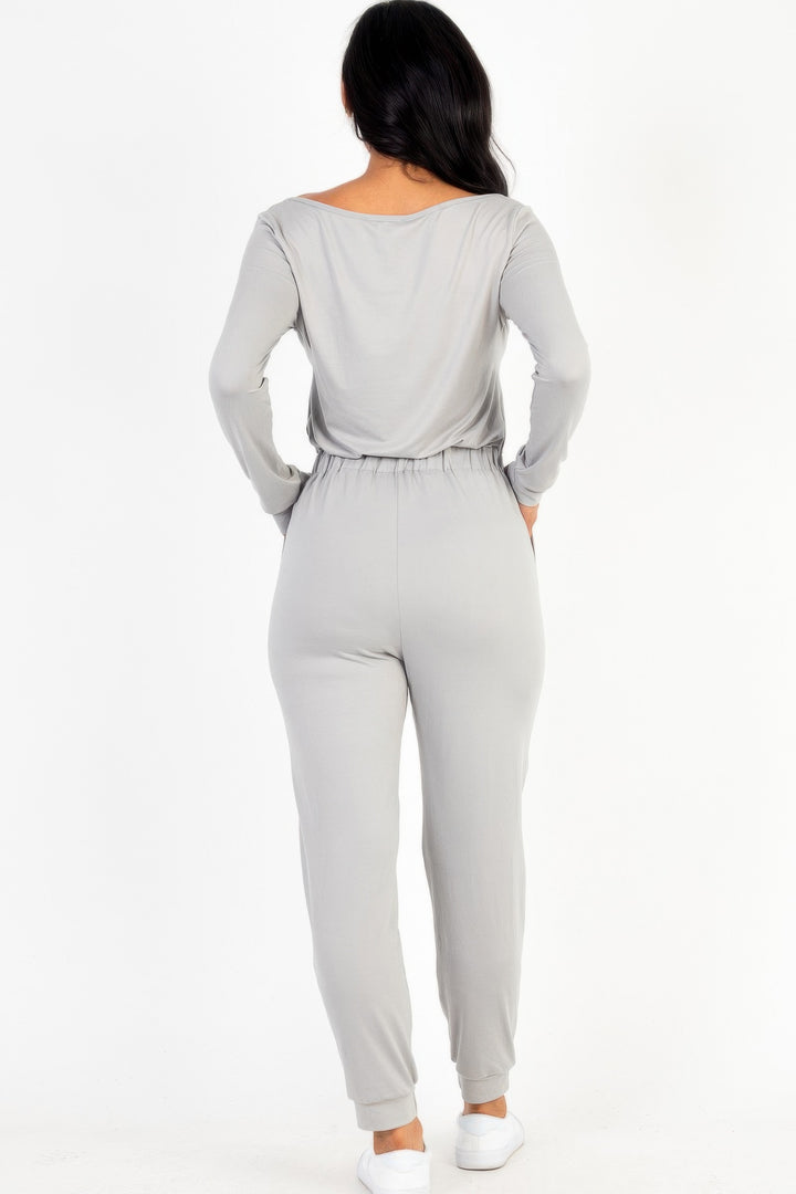 Tie Waist Long Sleeve Jumpsuit