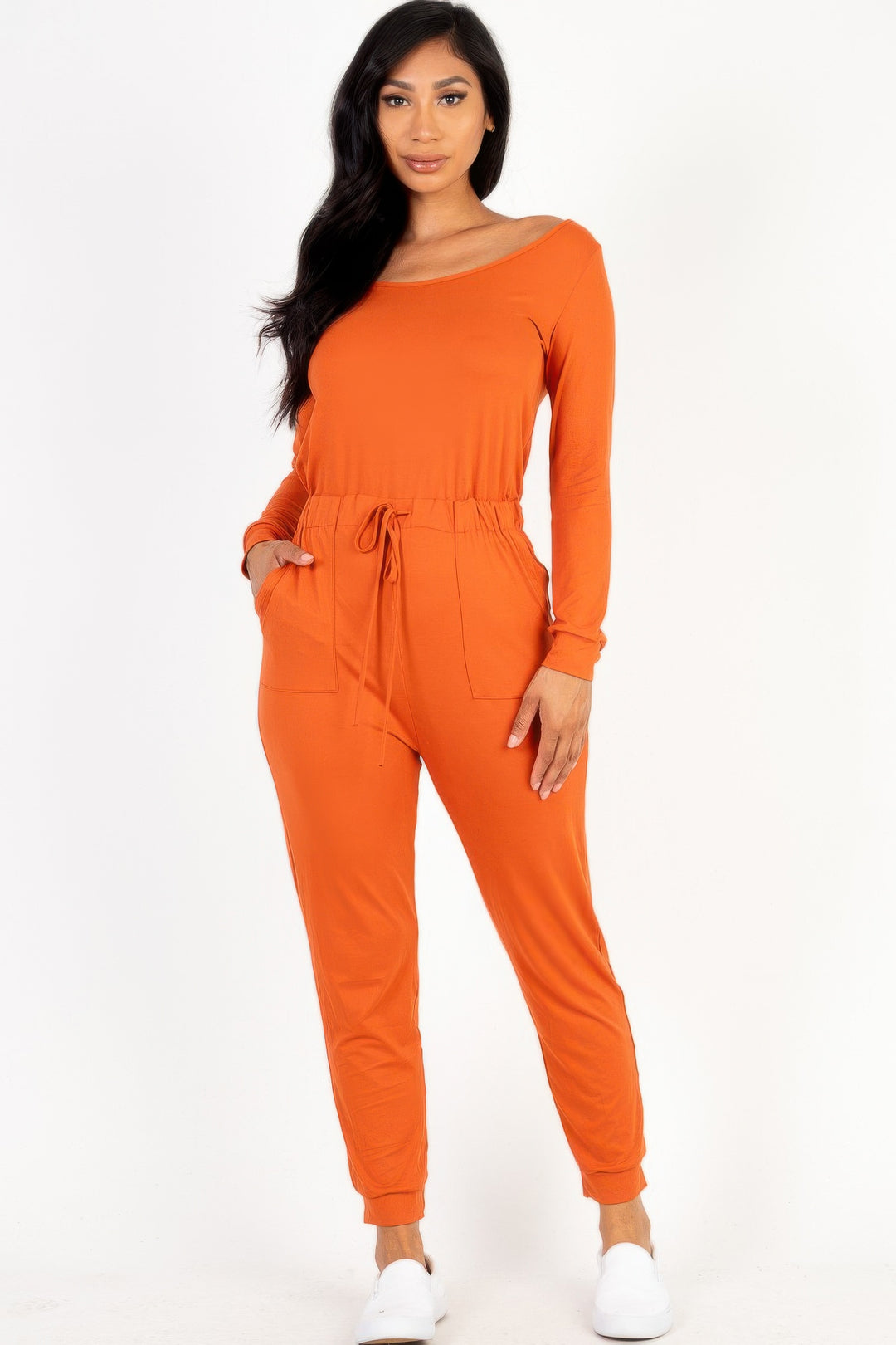 Tie Waist Long Sleeve Jumpsuit