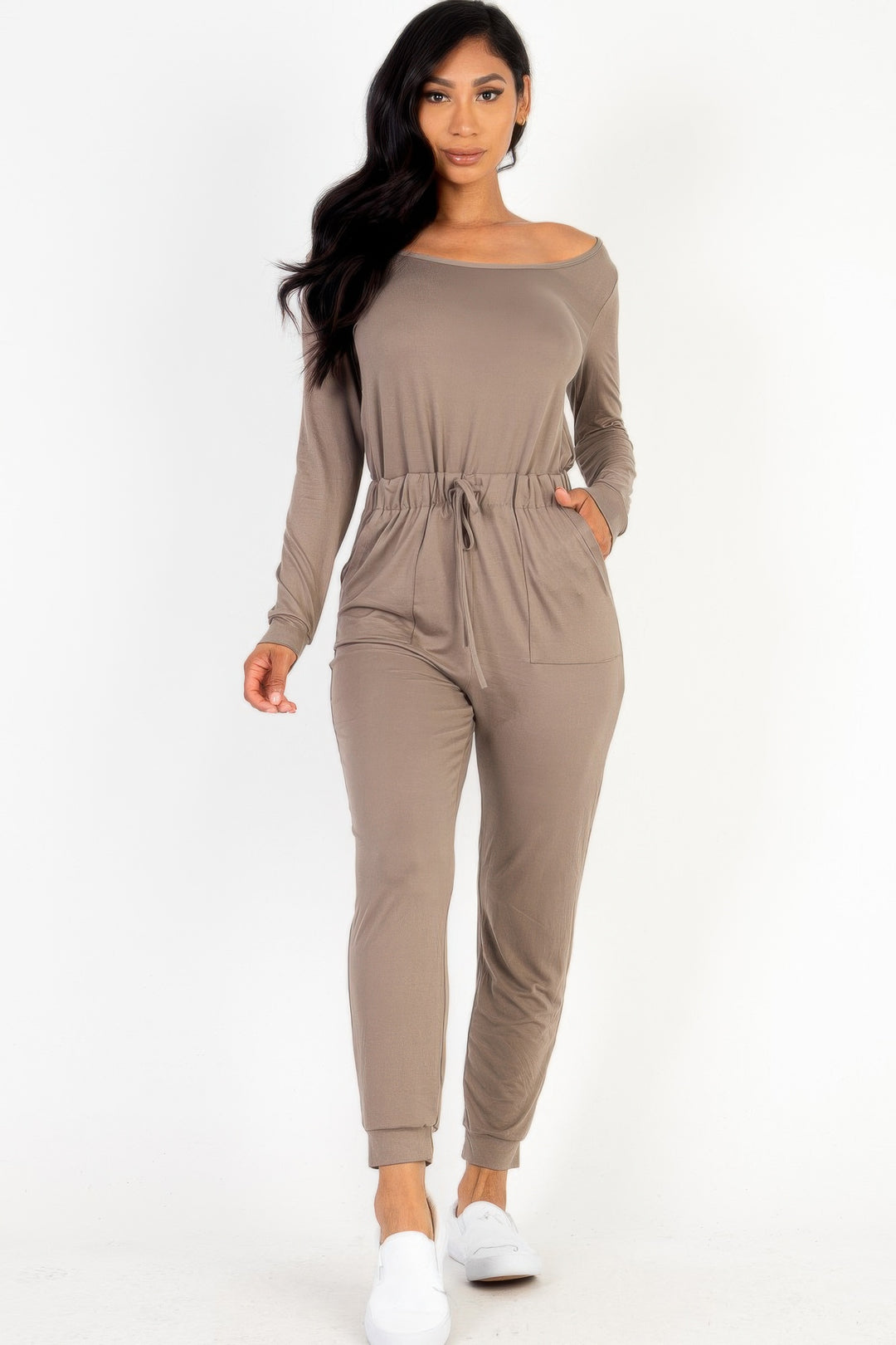 Tie Waist Long Sleeve Jumpsuit