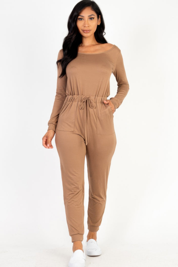 Tie Waist Long Sleeve Jumpsuit