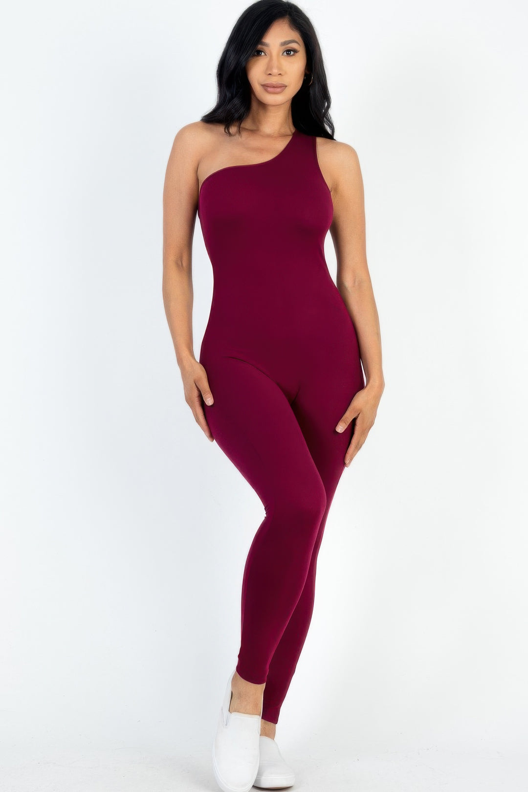 Solid Color One Shoulder Jumpsuit