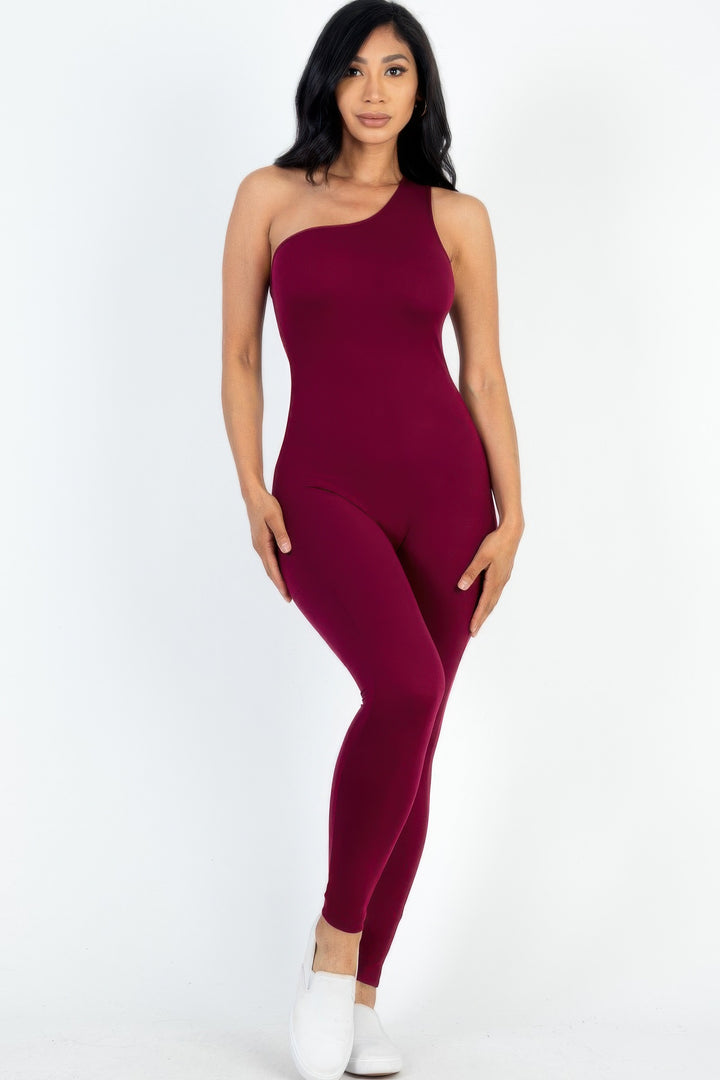 Solid Color One Shoulder Jumpsuit