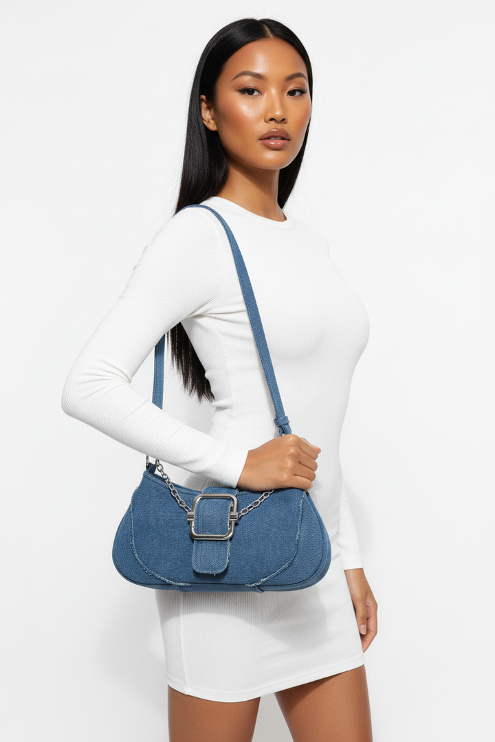 Faux Denim Handle Bag
