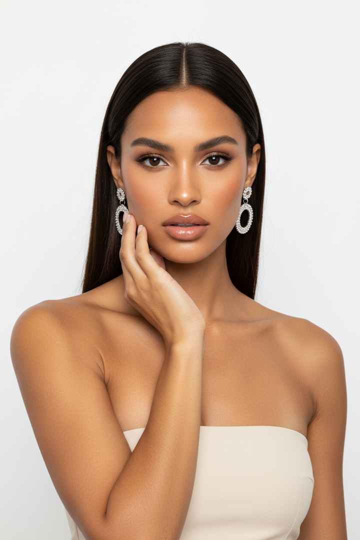 Rhinestone Round Circle Dangle Earring