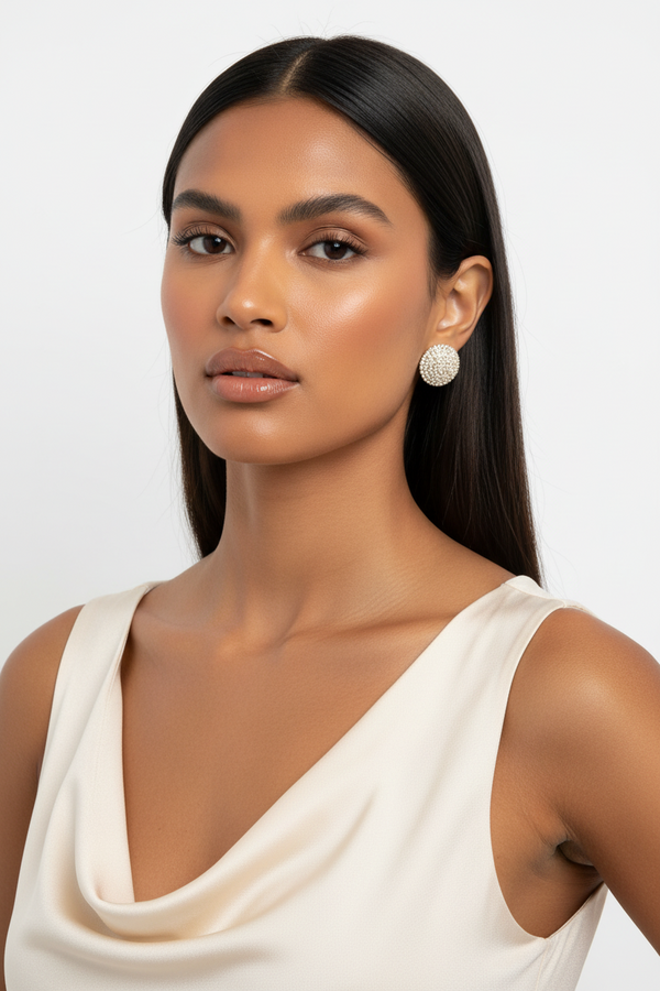 Round Shape Rhinestone Stud Earrings