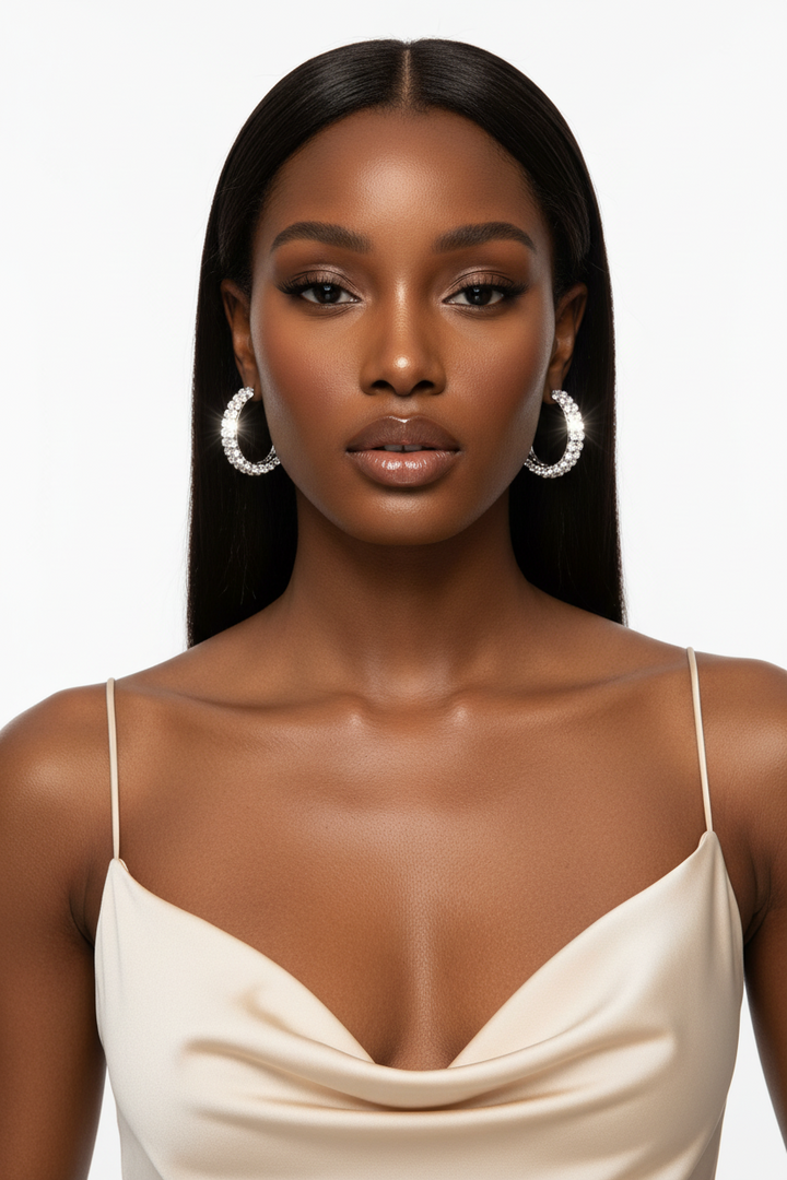 Double Layered Rhinestones Hoop earrings