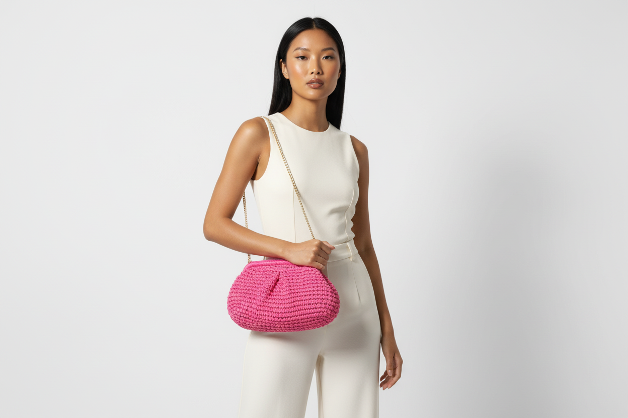Faux Straw Chain Clutch