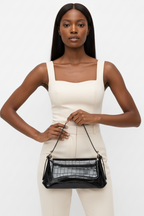 Croc Embossed Mirror Metallic Shoulder Bag