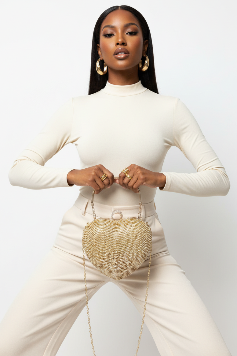 Rhinestone Heart Shape Party Clutch