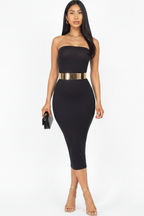 Strapless Tube Bodycon Midi Dress
