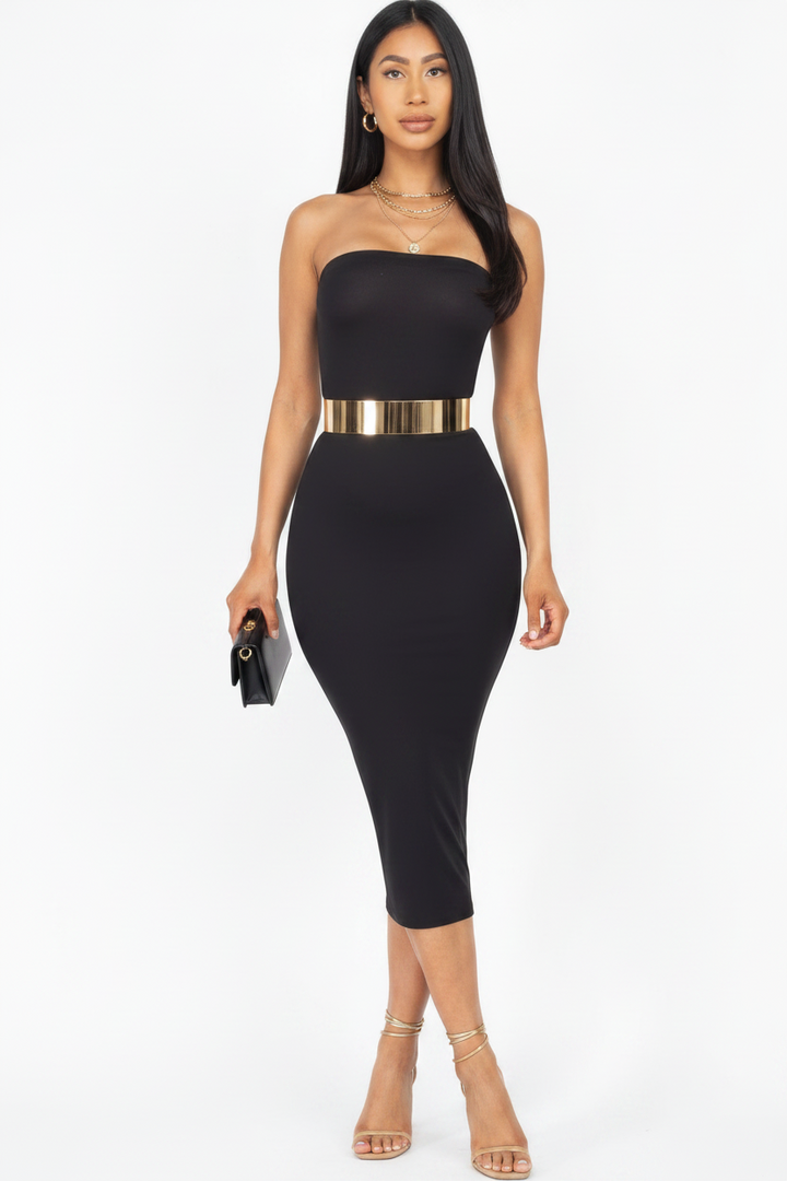 Strapless Tube Bodycon Midi Dress