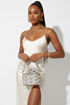 Rhinestone Braided Metal Bucket Bag