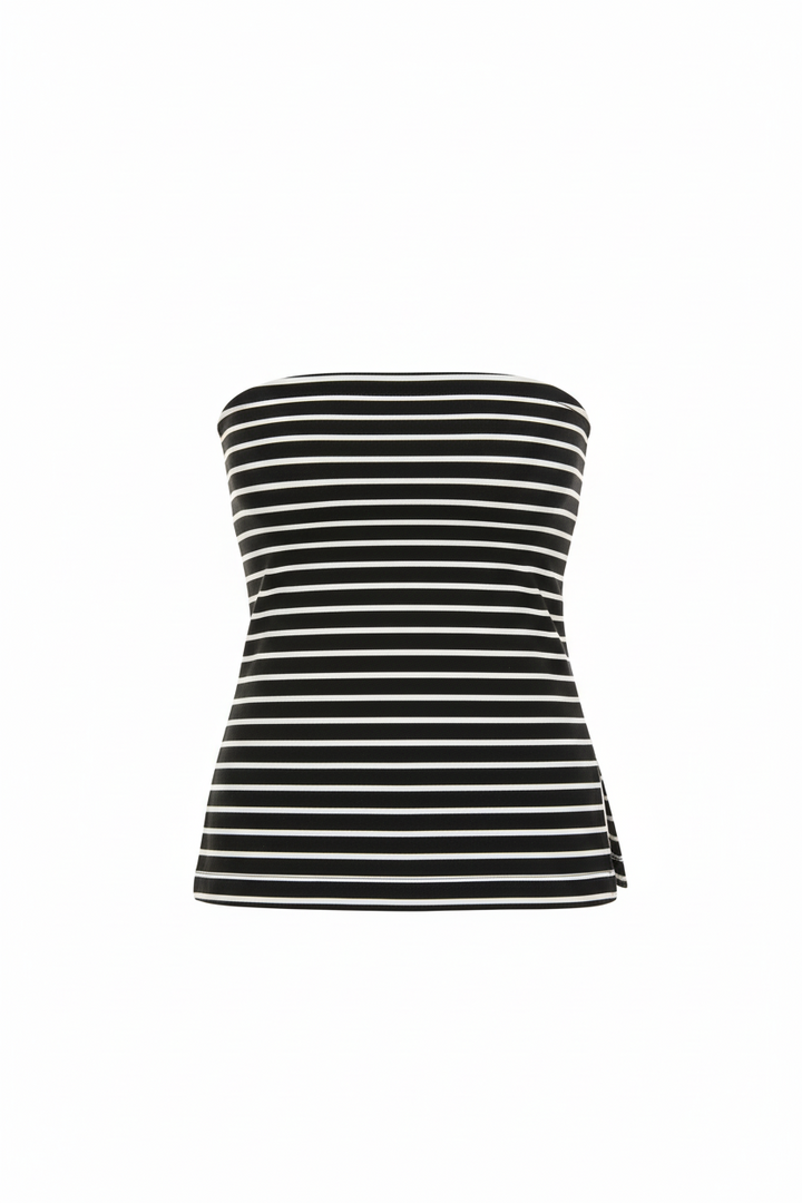 Women's Strapless Striped Ribbed Side Slit Tube Top