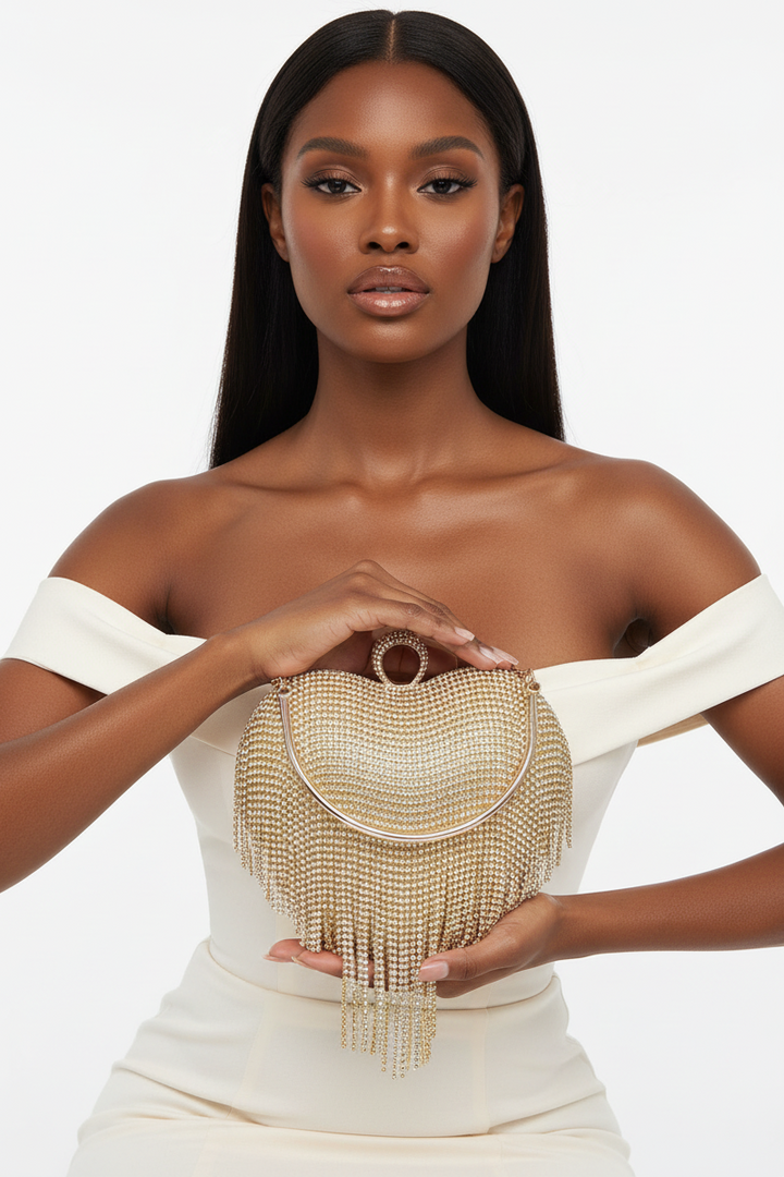 Rhinestone Fringe Heart Shape Party Bag