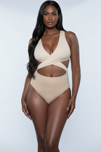 Mia Cross Cutout One Piece – Color Block Swimsuit with V-Neck