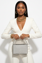 Rhinestone Box Clutch W/rhinestone Fringe Handle