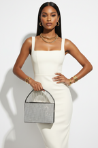Rhinestone Box Clutch W/rhinestone Fringe Handle