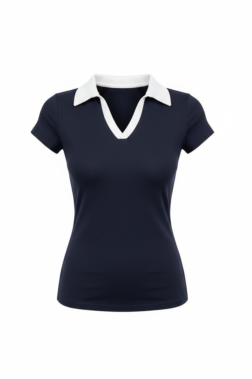 Color Block Polo Collar V Neck Slim Fit Shirt