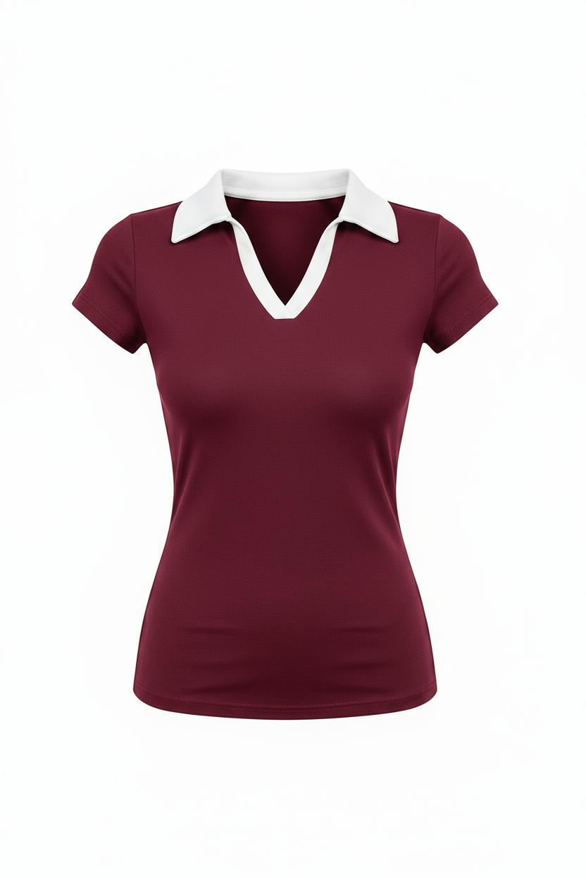 Color Block Polo Collar V Neck Slim Fit Shirt