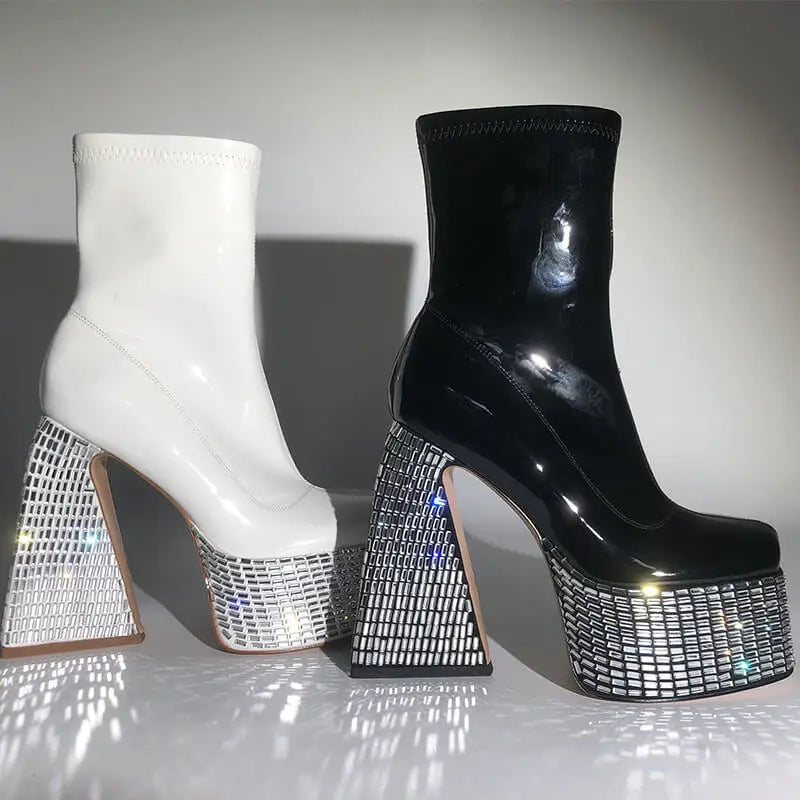 Platform Rhinestone Ankle Chunky Punk Boots