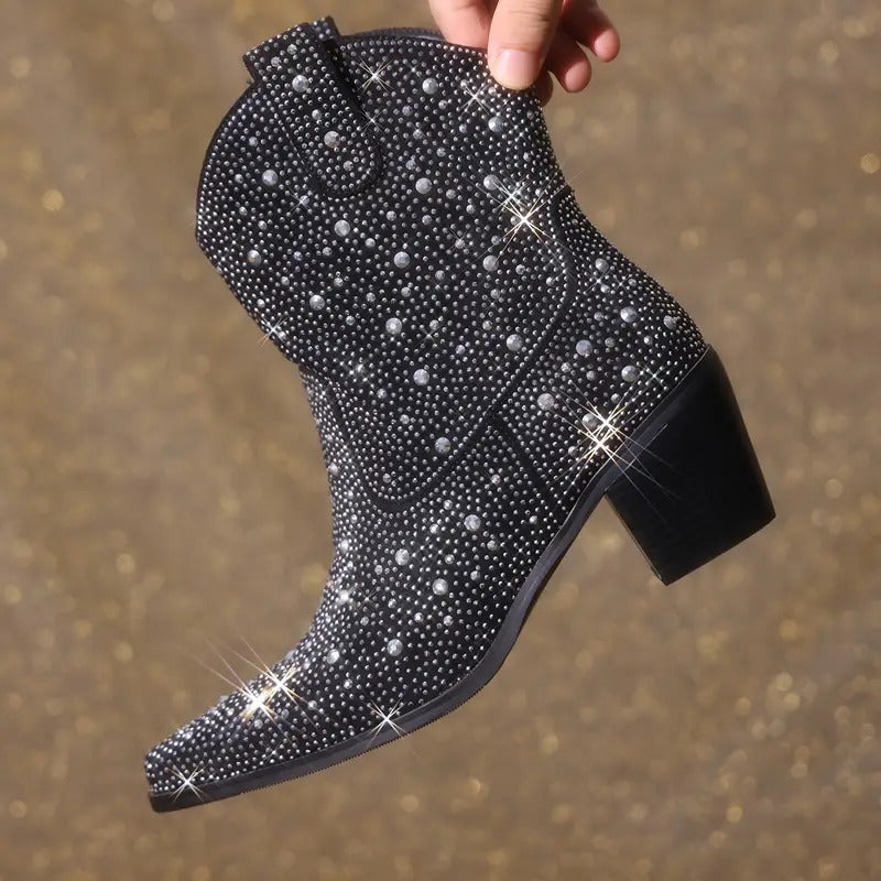 Rhinestone Shiny Ankle Western Boots