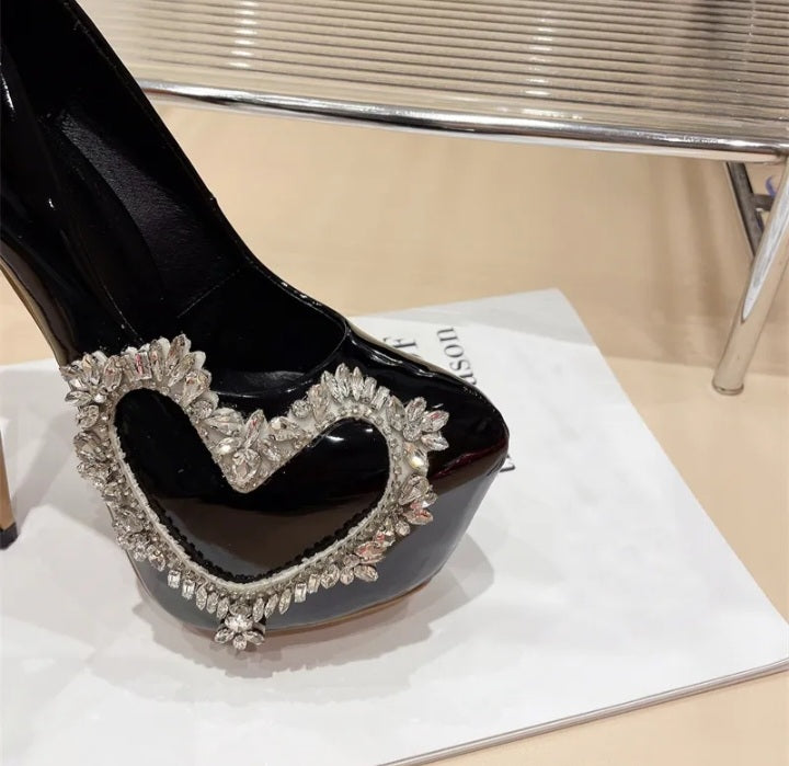 Rhinestone Heart Platform Stilettos