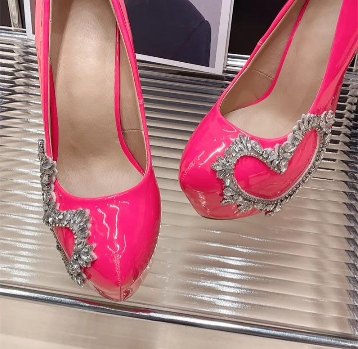 High Heel Rhinestone Heart Platform Stilettos