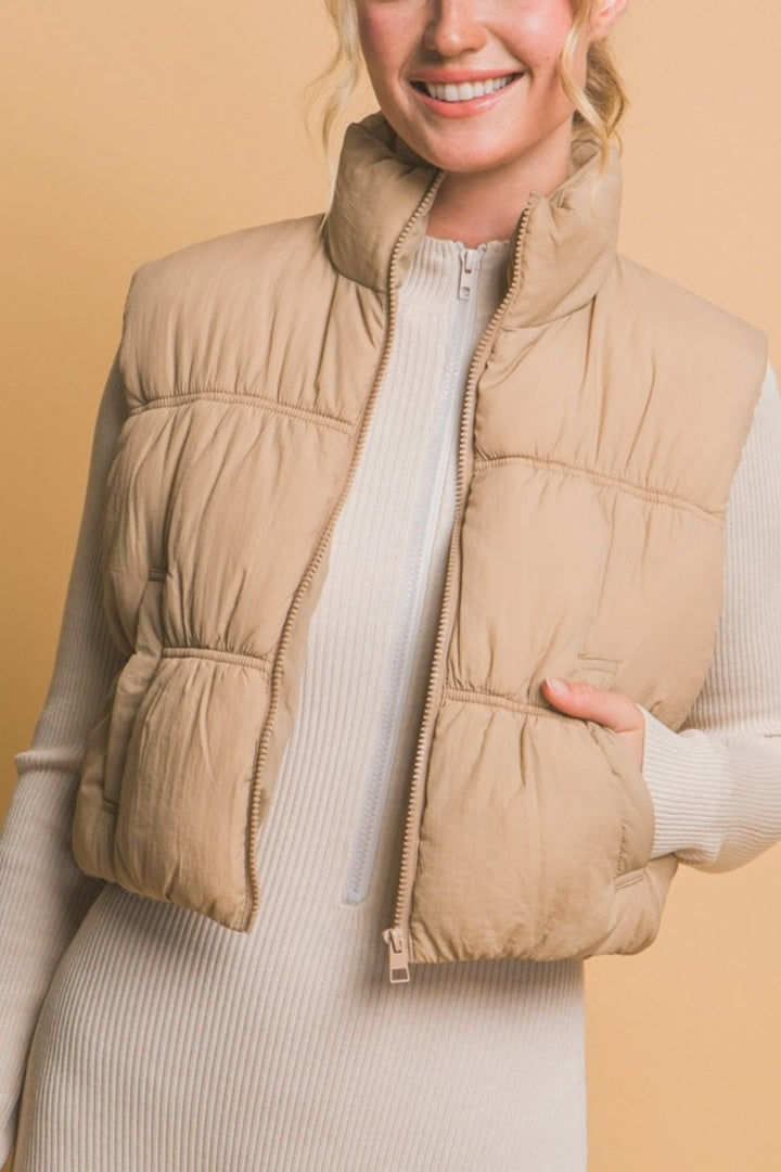 Zip Up Turtleneck Cropped Vest Coat