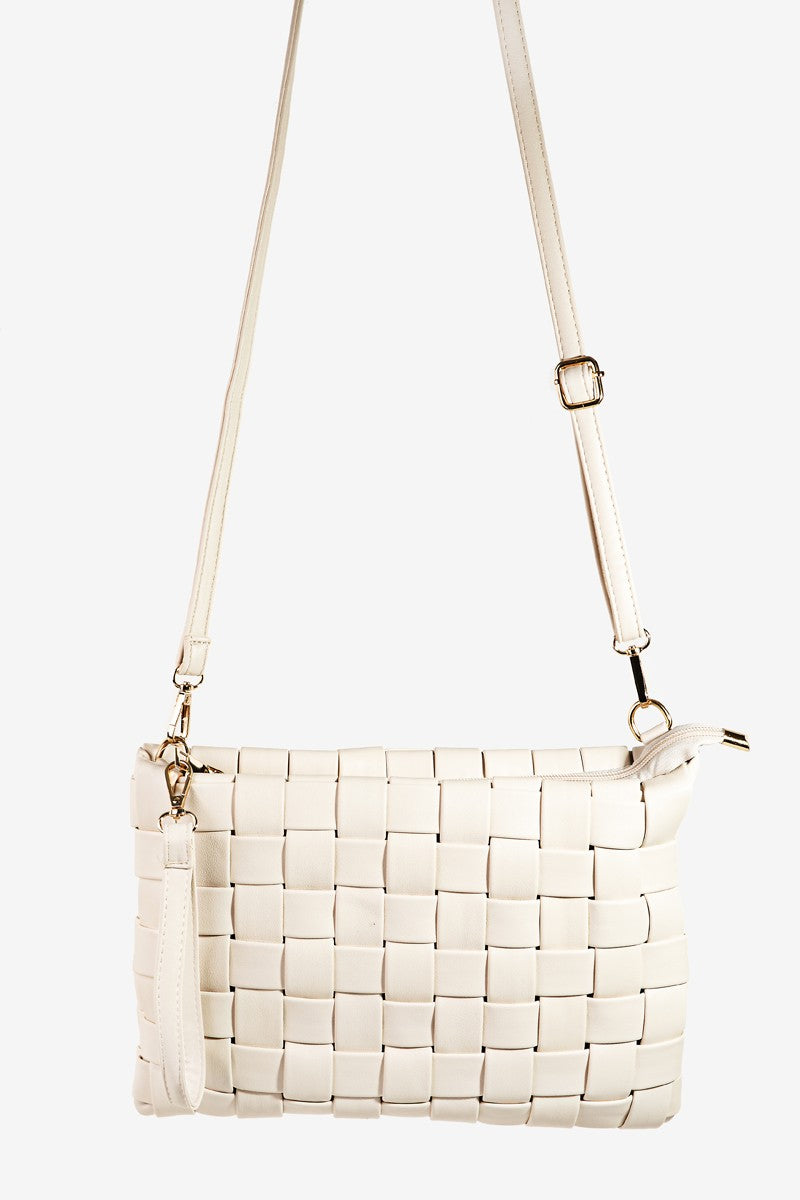 Leather Basket Weave  Crossbody Bag