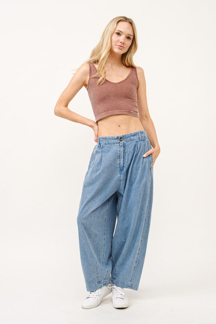 And The Why Elastic Pleated Baggy Jeans