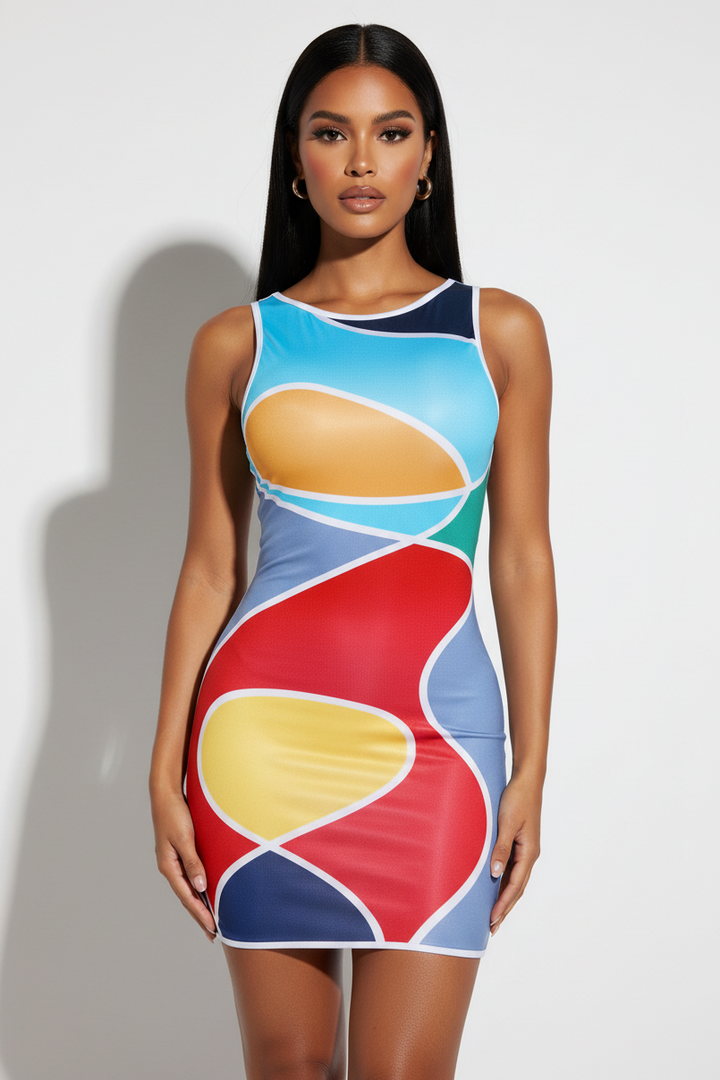 Abstract Multicolor Bodycon Dress