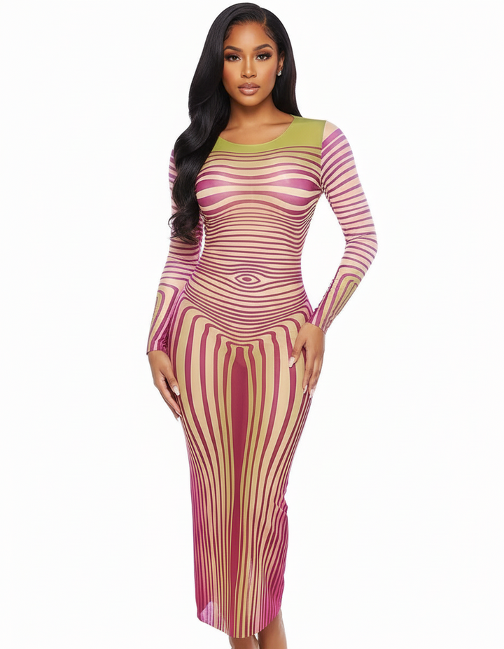 Abstract striped maxi dress