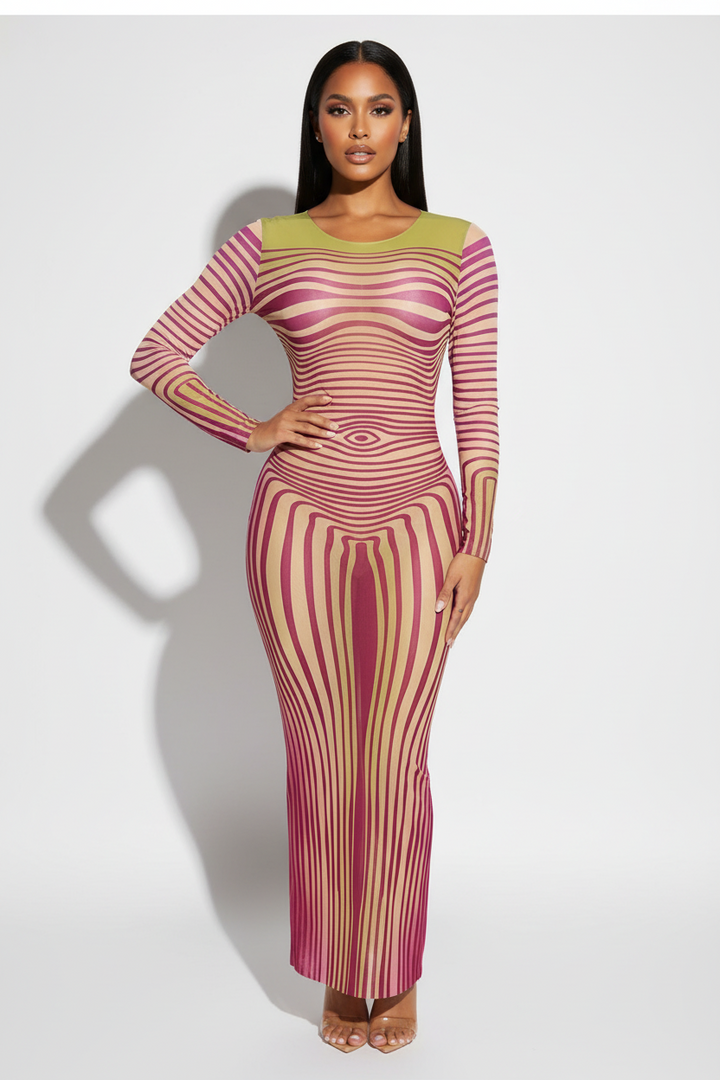 Abstract striped maxi dress
