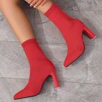 Chunky-Heeled Knitted Suede Ankle Boots