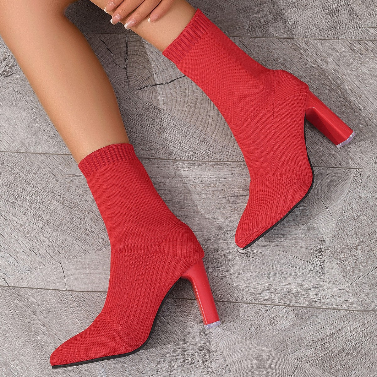 Chunky-Heeled Knitted Suede Ankle Boots