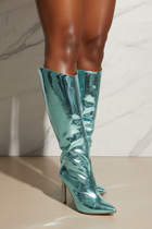 Metallic Mirror Knee High Boot - Aqua