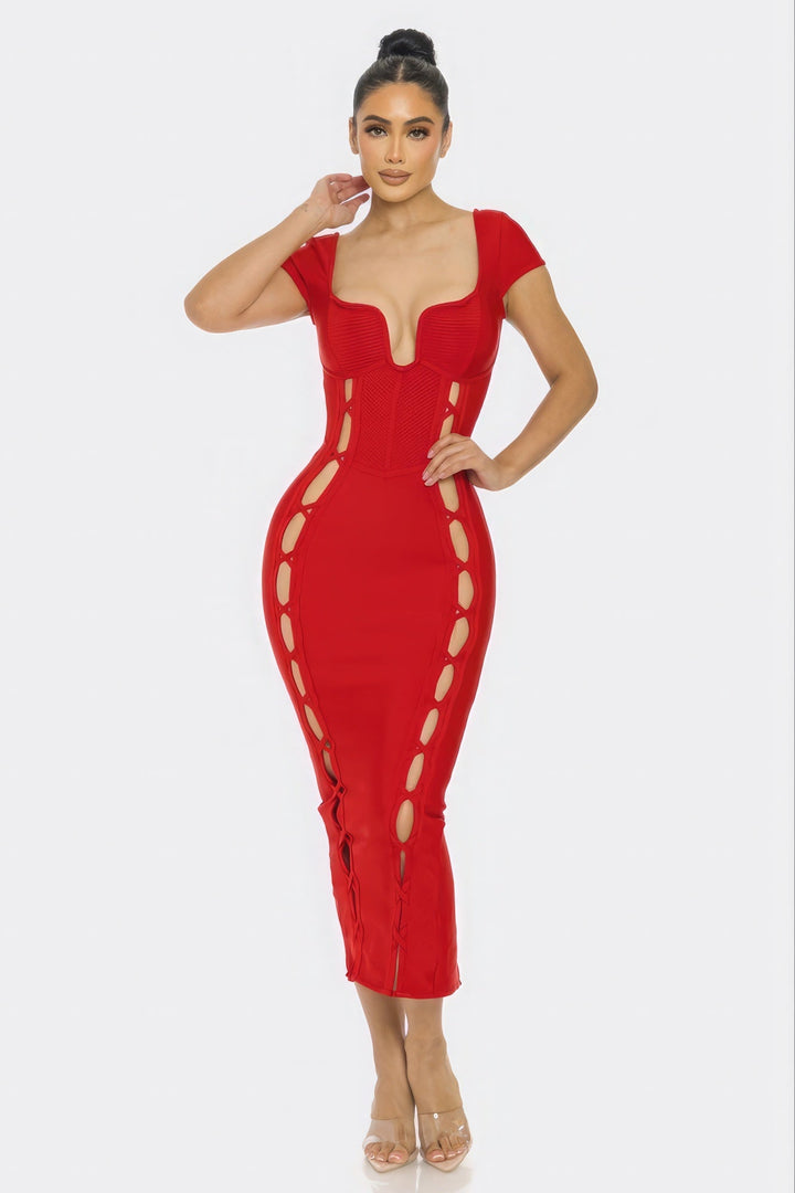 Bandage Midi Dress, Red