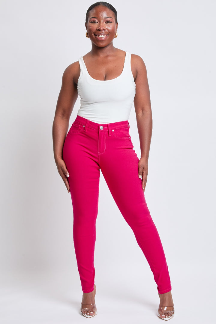 Hyperstretch Mid-Rise Skinny Jeans, Neon Pink