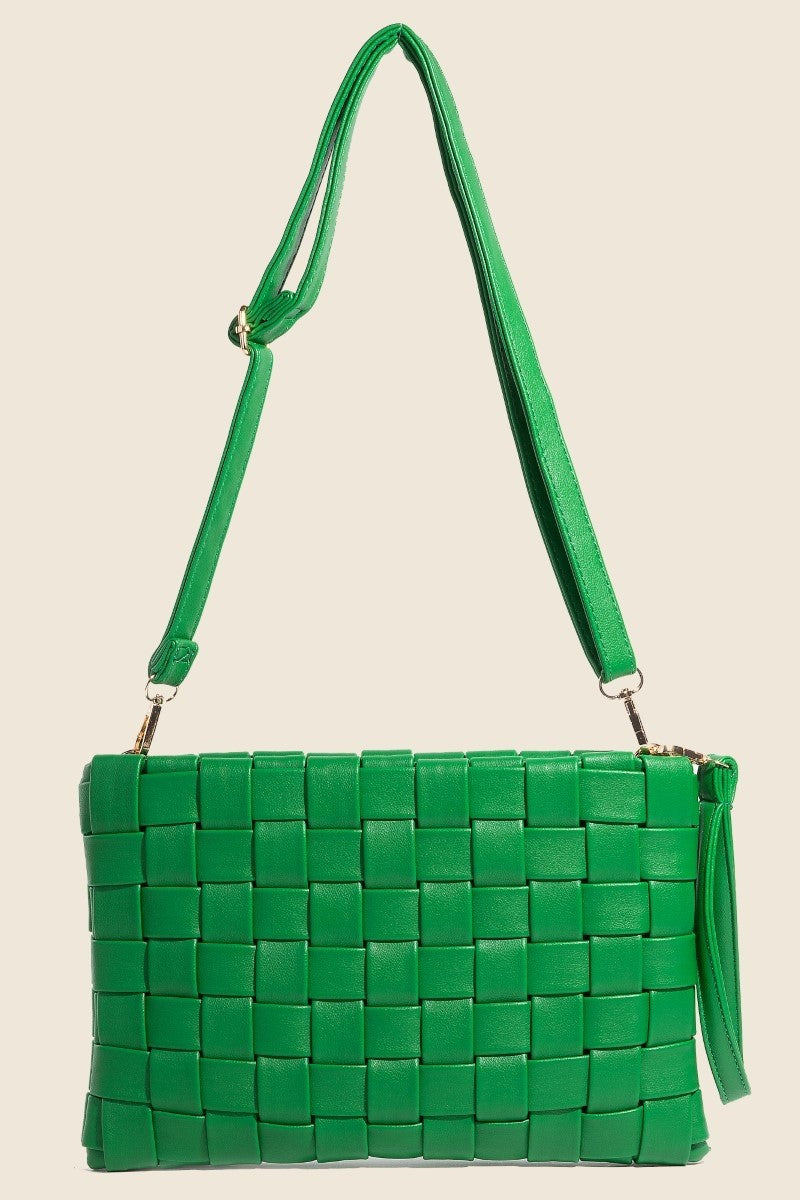 Leather Basket Weave  Crossbody Bag