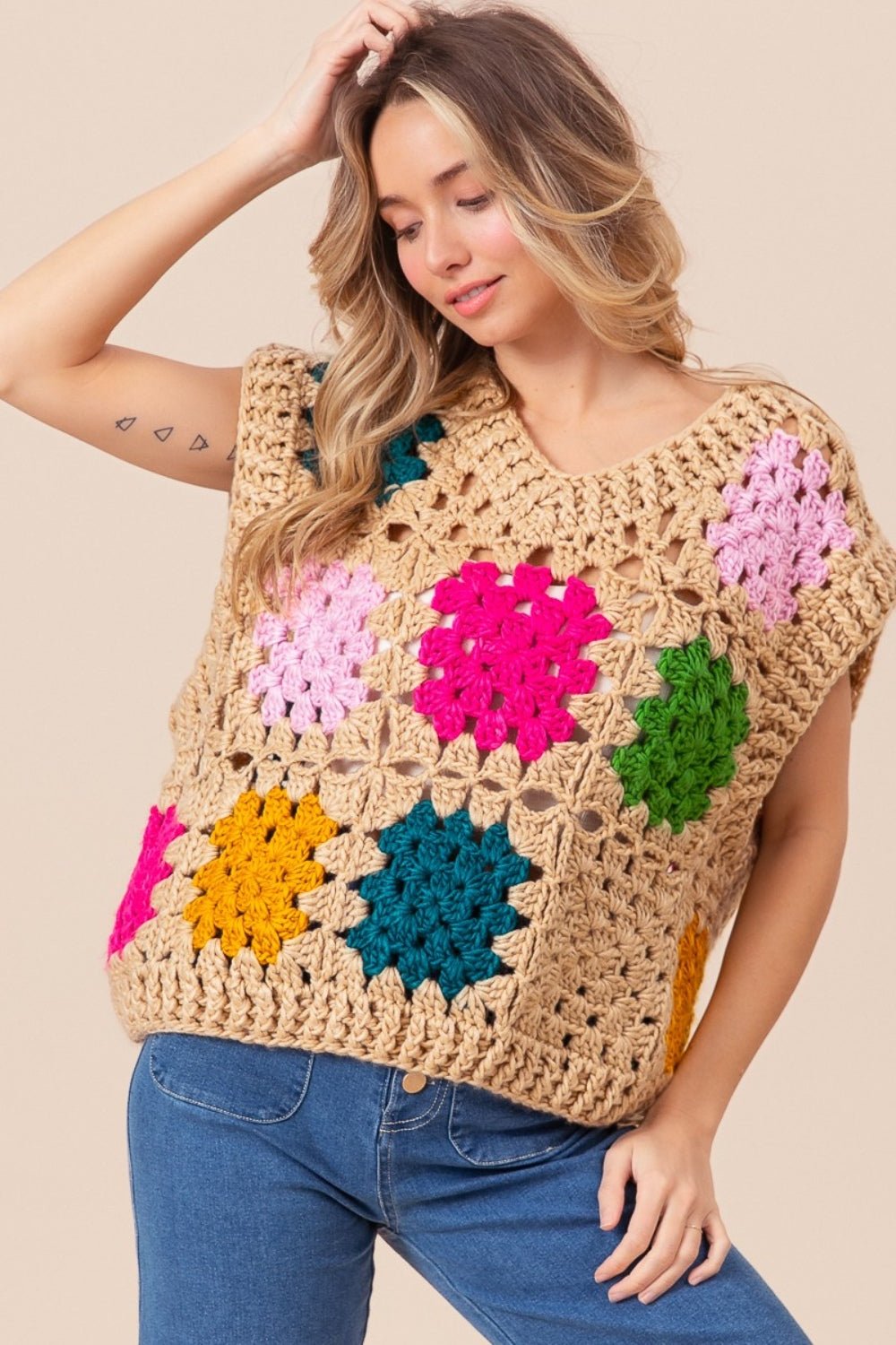 Square Openwork Sweater Vest