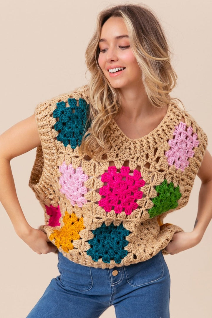 Square Openwork Sweater Vest